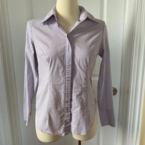 New York & Co Lilac White Striped Button Down Top